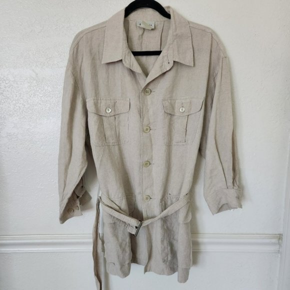 GO Linen Belted Tunic Button Up XL Heathered Oat 100% Linen - Picture 2 of 10